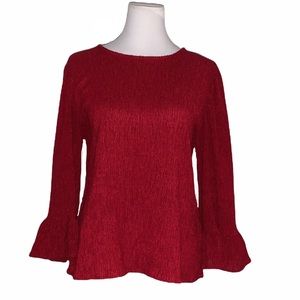 Cupio crepe fluff flare 3/4 sleeve top with keyhole back